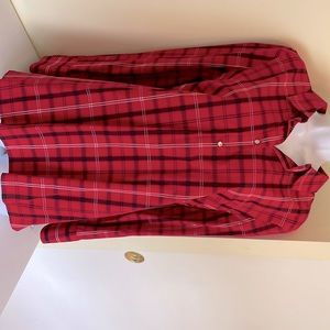 Talbots 14 Petite Red Black Plaid Popover Blouse with rhinestones buttons